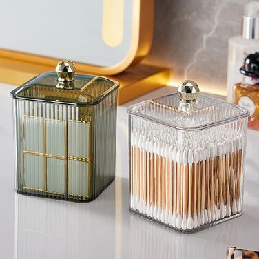 Контейнер для ватних паличок Veki з кришкою, прозорий, для ватних дисків, органайзер для косметики, зелений