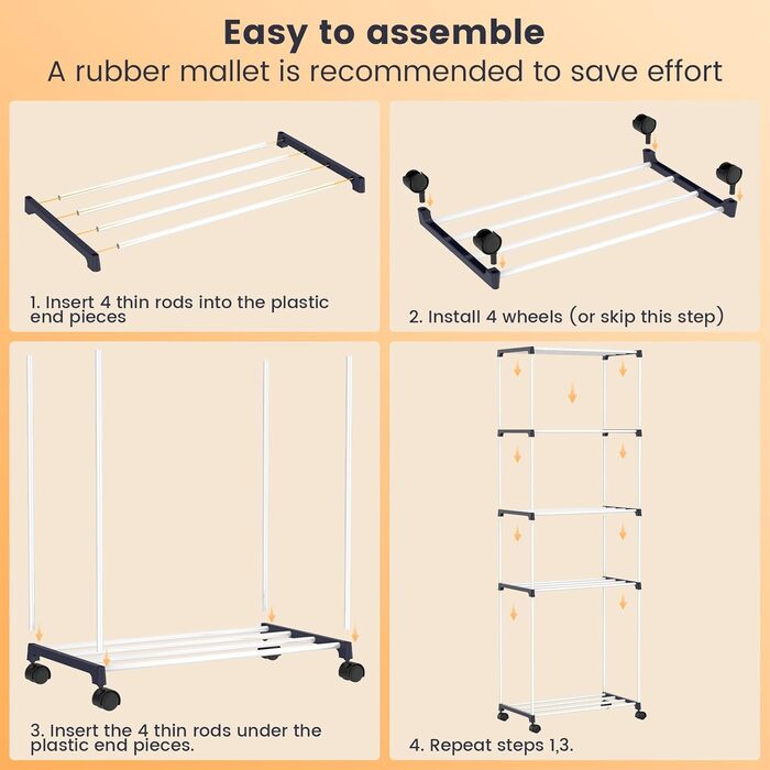 Сушарка для білизни мобільна 5-ярусна, підлогова, для ванної кімнати, квартири, пральні - компактна, на колесах