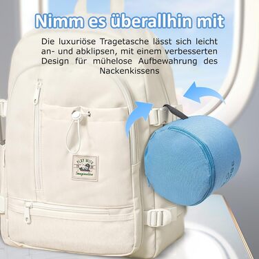 Подушка для шиї Proglobe, 100% Memory Foam, ортопедична, для подорожей (літак, авто, поїзд), з 3D-маскою для сну, сітчаста сумка (світло-блакитна)