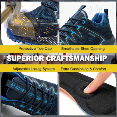 Черевики робочі AONEGOLD чоловічі/жіночі, легкі, з металевим носком, антиковзаючі, дихаючі, спортивні, розмір 36-48 EU (37 EU, 8395 Blue)
