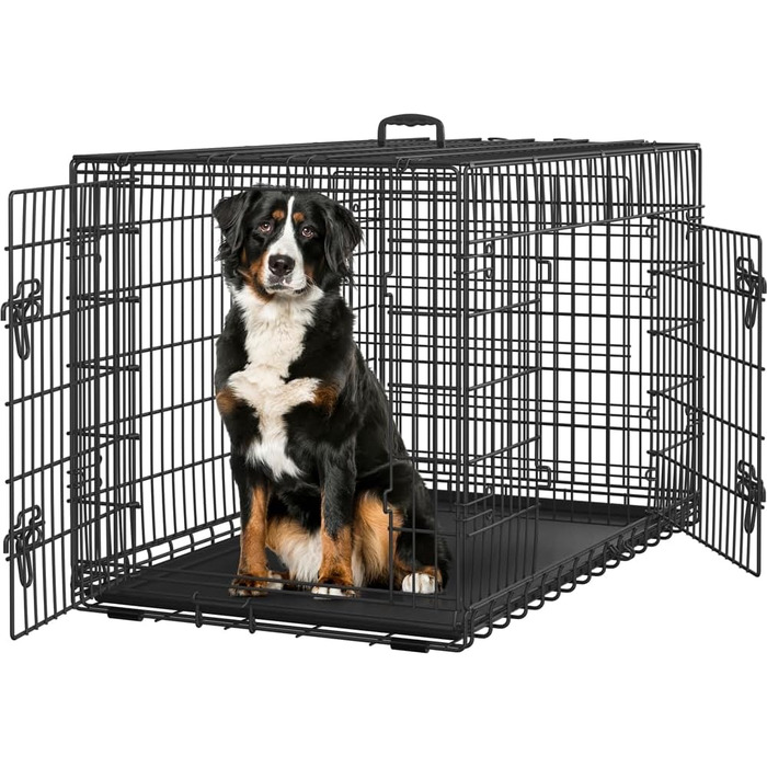 Клітка для собак Yaheetech 107x66x74,5 см, розкладний вольєр з перегородкою, 2 двері, висувна піддон, чорна, XL