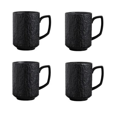 Набір з 4 еспресо-чашок Saumo з підставками, кераміка, 350 мл, чорний колір