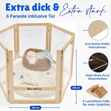 Кізовий вольєр для цуценят Emma Hundelaufstall: міцне дерево, акрилове скло, мобільний загін для собак, сучасний дизайн, 60 см у висоту