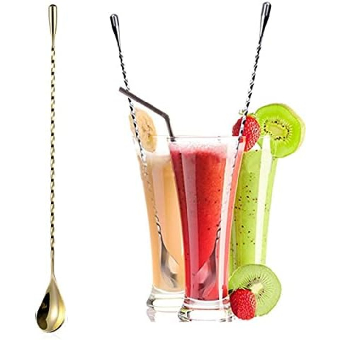 Набір барних ложок для коктейлів з нержавіючої сталі, 30.5 см, 2 шт. (золотий)