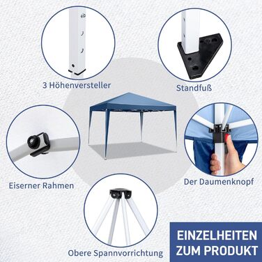 LEADZM 3x3m Pavilion, Pop-up Folding Pavilion, Stable, Waterproof, Steel Frame, Height Adjustable, UV Protection 50+, Garden Tent, Party Tent, for Garden, Party, Camping (Blue)