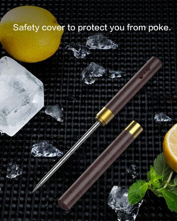 Stainless steel ice pick with safety cover, pick tool for breaking ice, non-slip wooden handle for easy gripping, 22.9 cm length (2 pack)