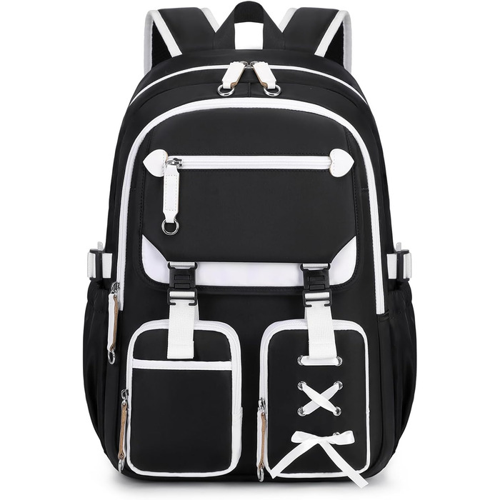 Шкільний рюкзак Tanou для дівчаток-підлітків, великий, стильний, водонепроникний, 9-18 років, з ременем для візка, чорний