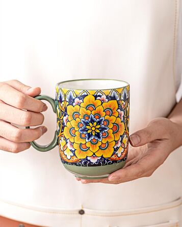 Набір чашок з порцеляни, керамічні чашки капучино/маг - посуд для 6 осіб, набір чашок для кави - богемний стиль (400мл)