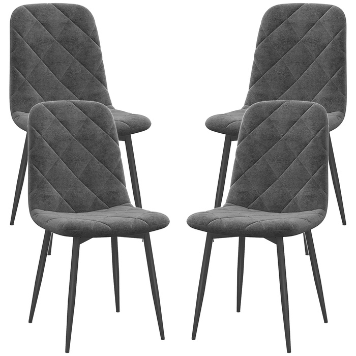 HOMCOM Dining Chairs, 4-Piece Set - Velvet-Look Kitchen Chairs with Backrest, Upholstered Chairs with Metal Legs, for Dining Table, Gray