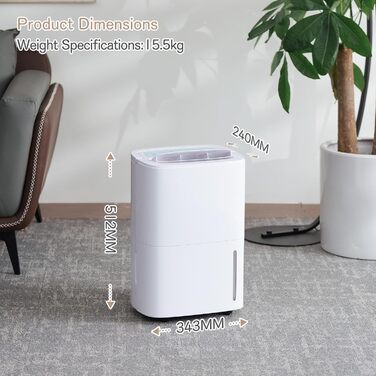 Електричний осушувач повітря 70л/день з авторежимом та шлангом для підключення. Ідеально для підвалів, ванних кімнат, спалень до 150㎡. Осушувач з цифровим дисплеєм, захистом від плісняви, 360° колесами, тихий 40dB, білий