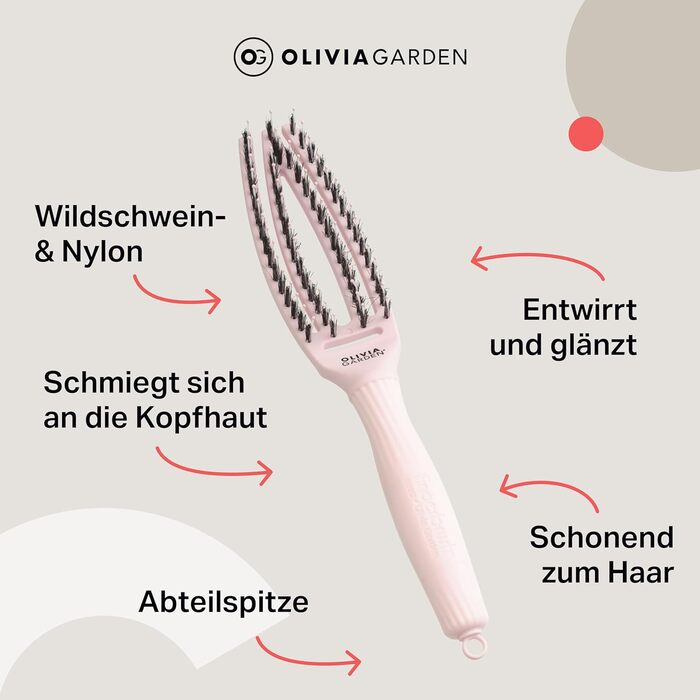 Щітка для волосся Olivia Garden Care Iconic з щетиною кабана та нейлону - для гладкого укладання та блиску (Рожева, S)