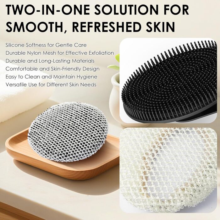 Скрабер для тіла INNERNEED з м'якого силікону, харчового класу, для душу, очищення рук, м'який пілінг, хороша піна, (Set4) Blackset