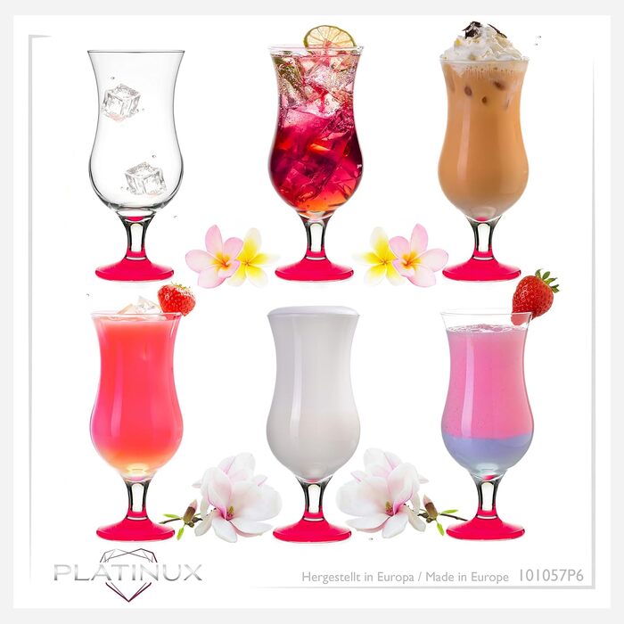 Набір келихів для коктейлів PLATINUX 6 шт, 400 мл (рожеві) - Longdrink, Hurricane, для вечірок