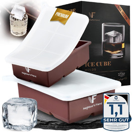 Neighbour's Friend Ice Cube Molds 2-Pack - XXL Ice Cubes for Whiskey, Rum & Cocktails - 12x Large Ice Cubes - Durable Platinum Silicone Ice Cube Mold Dishwasher Safe