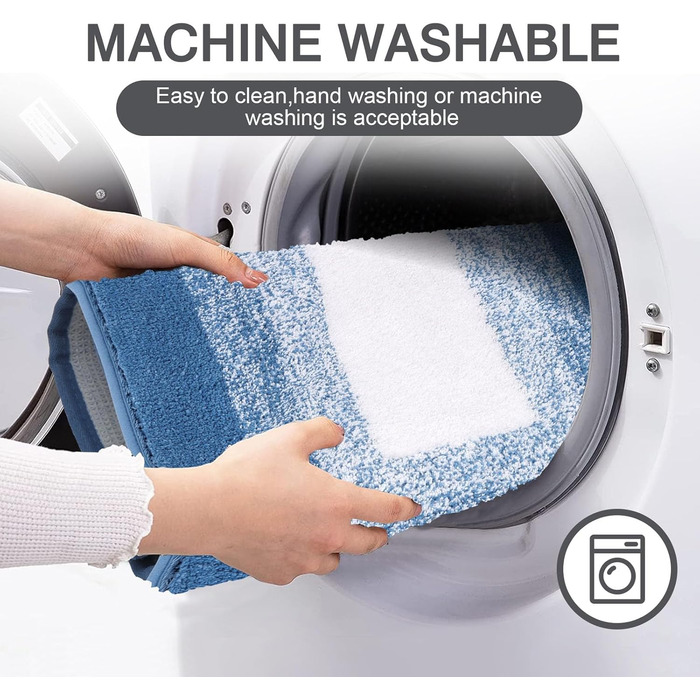 Super Soft Microfiber Bath Mat - Absorbent Non-Slip Bathroom Rug - Washable Shower Mat - 60x90cm Blue