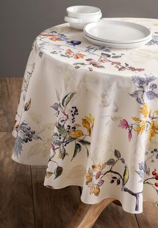 Скатертина Maison d' Hermine Equinoxe, 100% бавовна, бежева, кругла 170 см, для кухні, їдальні, свят, весіль