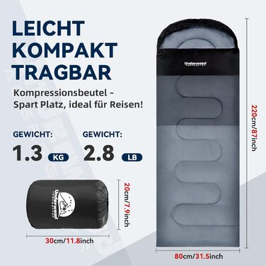 Спальні мішки для дорослих та дітей – ультралегкі, компактні спальні мішки на 3 сезони для походів та кемпінгу. Чорний, 1,3 кг