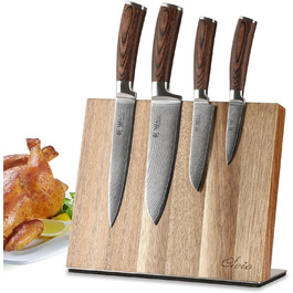Набір кухонних ножів Wakoli EDIB Damast 4 шт. з 67 шарів дамаської сталі (VG10) з дерев'яною ручкою. Включає: Сантоку, Офісний ніж, Ніж для м'яса. У подарунковій коробці (без гравіювання, без підставки)