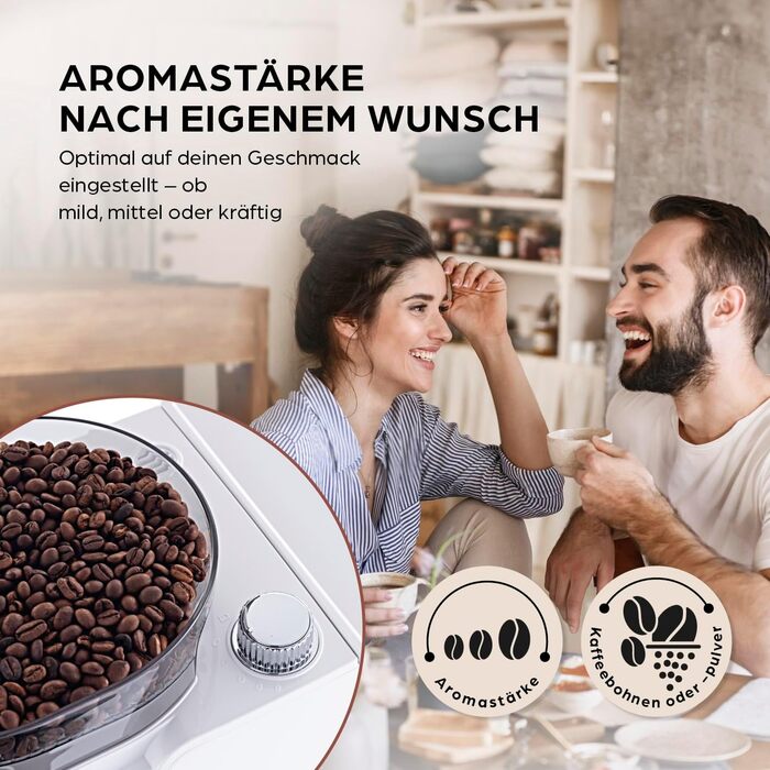 Кавомашина Barista Filterkaffeemaschine з регульованим млинком та термокружка | Функція підігріву, таймер 24 год та постійний фільтр | Для 10 чашок кави | Кавомашина для зерен та меленої кави [Нержавіюча сталь] (9) Weiß (Pro Design) - Термокружка - з