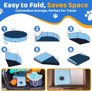 80x20 cm Foldable Dog Pool – Collapsible Plastic Hard Pool for Dogs and Children, Non-Slip Pet Bathtub for Outdoor Use in the Garden, Lightweight and Portable (Blue)