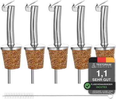 Набір виливників для пляшок Incutex (5 шт.) з пробками та щіткою для чищення. Підходять для олії, спиртних напоїв, вина, лікеру, оцту