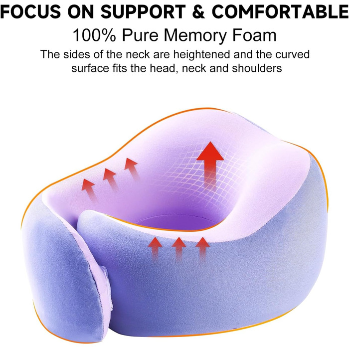 Подушка для шиї Gemice для подорожей, літака, з кріпленням на липучці, з піною з пам'яті, для дорослих, аксесуари для літака, сіра та фіолетова