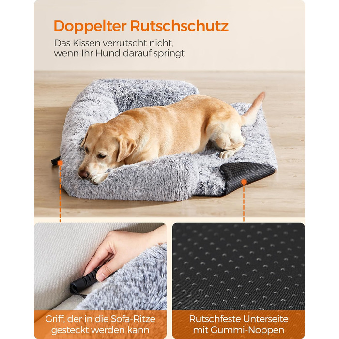 Ліжко для собак Feandrea FluffyHug, плюшеве, XXL, 122 x 95 x 18 см, Ombré Grey, для великих собак