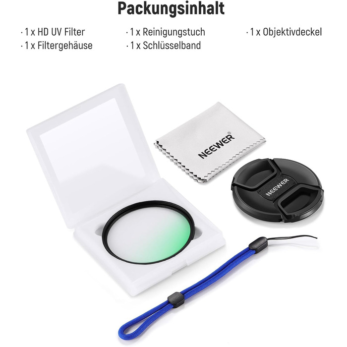 NEEWER 67mm UV-фільтр MC з кришкою об'єктива, нанопокриття, HD скло, водонепроникний, стійкий до подряпин, ультратонкий алюмінієвий корпус, ультрафіолетовий фільтр