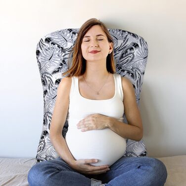 Подушка для годування Amilian Stillkissen для сну на боці, вагітності та після пологів, XXL, Body Pillow, блакитний (сірий Monstera)