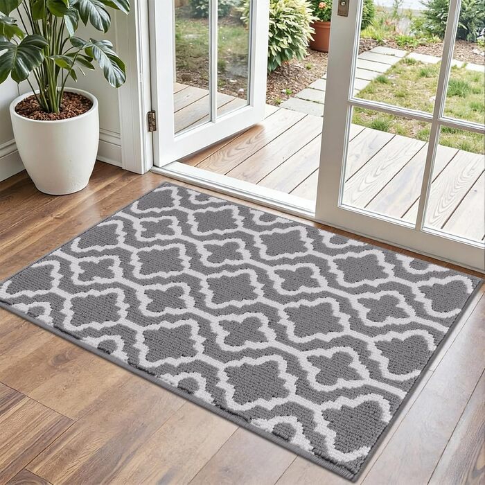 Килимок вхідний SHACOS 90x150 см протибрудний та протиковзкий, вологостійкий килим для дому, передпокою, тераси та саду, сірий