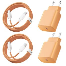 2x USB-C зарядний пристрій 20W + кабель USB-C 2м для iPhone 17/16/15, iPad Pro/Air - Помаранчевий