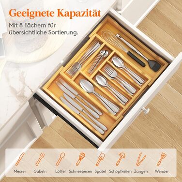 Органайзер для столових приборів Lifewit в шухляду, бамбуковий, 33x25-42x47 см, висувний лоток для ложок, виделок, ножів