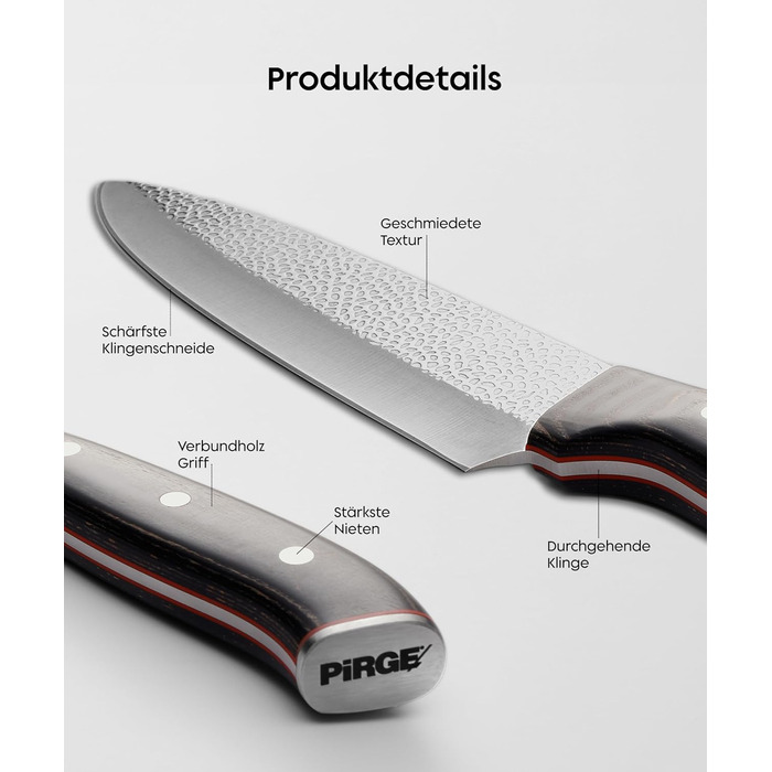 Ніж кухарський Pirge 21 см з нержавіючої сталі DIN 1.4116, Full Tang, ручка з композитного дерева, 56 HRC