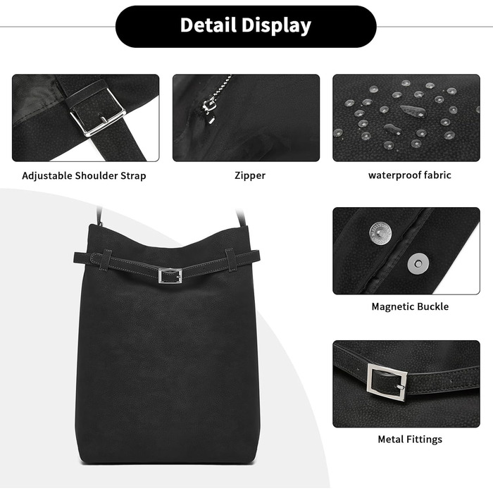 Сумка жіноча Miss Lulu велика шопер Tote Bag з м'якої PU шкіри, чорна (2-в-1)