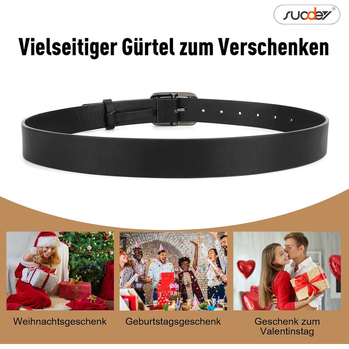 Жіночий шкіряний ремінь SUOSDEY Класичний чорний з квітковою пряжкою для джинсів, суконь, модних образів, 100 см, розмір талії 73-83 см