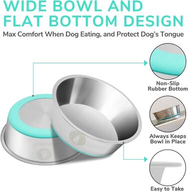 Набір мисок для собак LumoLeaf, нержавіюча сталь, великі, 2 x 3000 мл, з протиковзким силіконовим дном, для великих і середніх собак, миска для їжі та води, придатна для миття в посудомийній машині (подвійний набір)