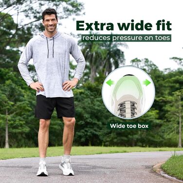 Чоловічі кросівки для широкої стопи FitVille - зручні спортивні кросівки для ходьби та бігу, білі/сірі, 45 EU