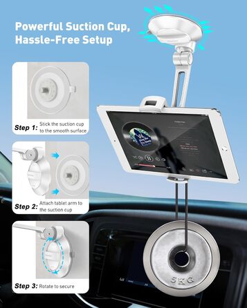 Підставка для планшету та смартфона AboveTEK з присосками, 360° обертання, для iPad/Android (4-11 дюймів), авто/дім/офіс, білий