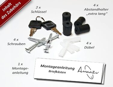 Поштовий ящик з нержавіючої сталі з оглядовим вікном та табличкою для імені, з відділенням для газет, замком (2 ключі), настінний, RAL 7016 (сірий), великий (XXL), білий