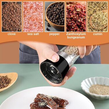 Набір з 2 шт. мельниць для перцю та солі, регульована ступінь помелу, керамічний механізм, прозоре скло та нержавіюча сталь, підходить для перцю, солі та чилі