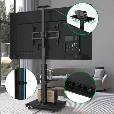 Моторний підставка для телевізора XTRARM Elite: регулювання висоти, VESA 600x400, максимальне навантаження 60 кг, з полицями та стійкою для кабелів (Білий/Чорний)