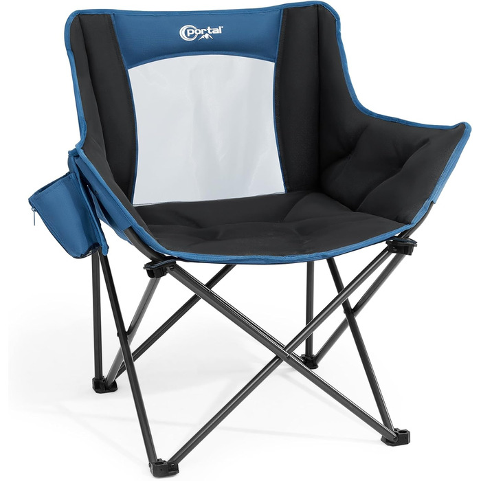 Крісло для кемпінгу складне, XXL, з підлокітниками, 150 кг, блакитне