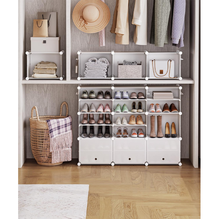 HOOBRO 8-Tier Shoe Rack, Shoe Cabinet, for 32 Pairs of Shoes, 40 x 30 x 30 cm per compartment, narrow, with doors, plastic, for living room, bedroom, hallway, entrance, White EWT28SC01G1 (10 Tiers, 80 x 30 x 150 cm), White)