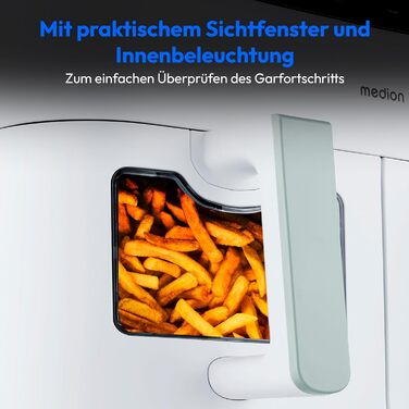 MEDION P20 XXL Фритюрниця для повітря з 2 камерами (8,7 л, 2600 Вт, 10 програм, ILAG PFAS-free, MD11760) матово-біла
