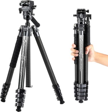 Штатив для відеокамери Fotopro X-Airfly з рідкосирої головкою, кульковою головою, з вуглецевого волокна, сірий. Підходить для DSLR-камер, витримує до 15 кг.
