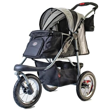 Візок для собак Innopet Comfort Air Eco чорного та срібного кольорів – візок для собак/кішок з колесами діаметром 30 см, складається в одну руку, підходить для лісових стежок – світловідбиваючі смуги, органайзер, перероблений нейлоновий матеріал