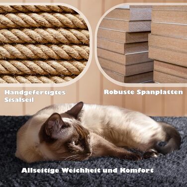 Кігтеточка-кольоротка Yaheetech 139 см, стабільна з 3 платформами, 3 стовпчиками, 2 печерами, плюшеві кульки, чорний колір