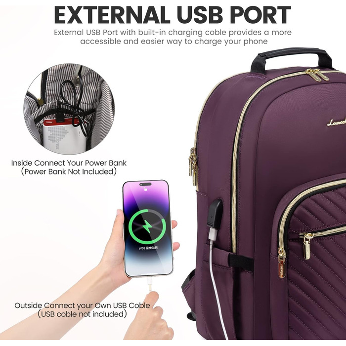 LOVEVOOK Рюкзак для жінок, великий, 15.6 дюймів, для ноутбука, водонепроникний, шкільний, для дівчат-підлітків, чорний, елегантний, для роботи, для школи, університету, подорожей, 15.6 дюймів (15.6', Темно-фіолетовий-1)