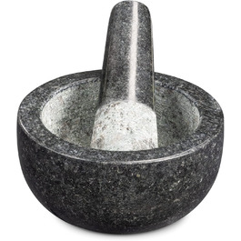 Navaris Granite Mortar and Pestle Set - Large Stone Mortar for Spices, Pesto, Herbs - Includes Pestle with Mallet - Ø 16cm (12 cm)