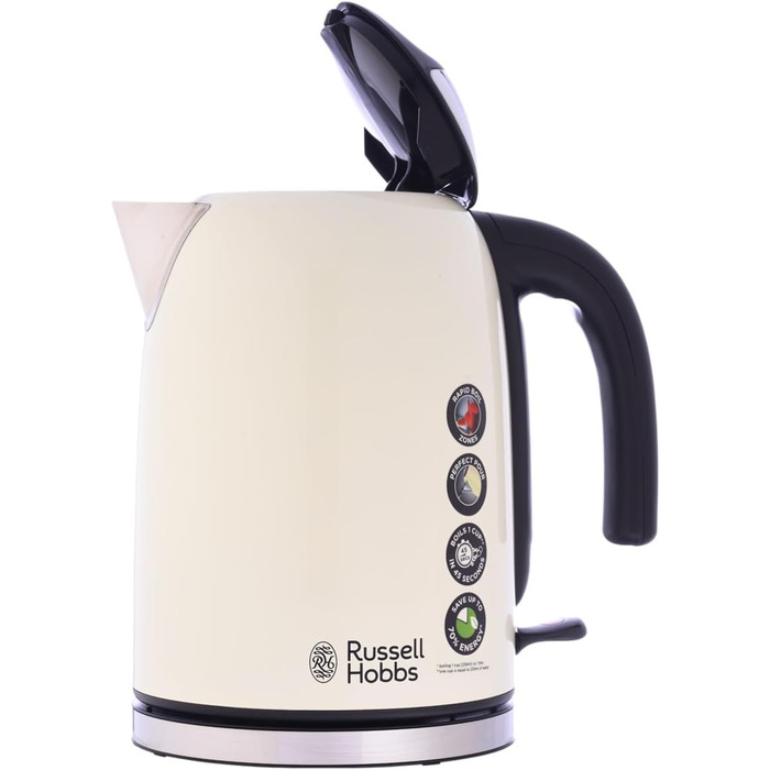 Електричний чайник Russell Hobbs 1.7л, 2400W, Edelstahl Creme, з функцією швидкого кип'ятіння, фільтр від накипу, оптимальна виливна горловина, індикатор рівня води